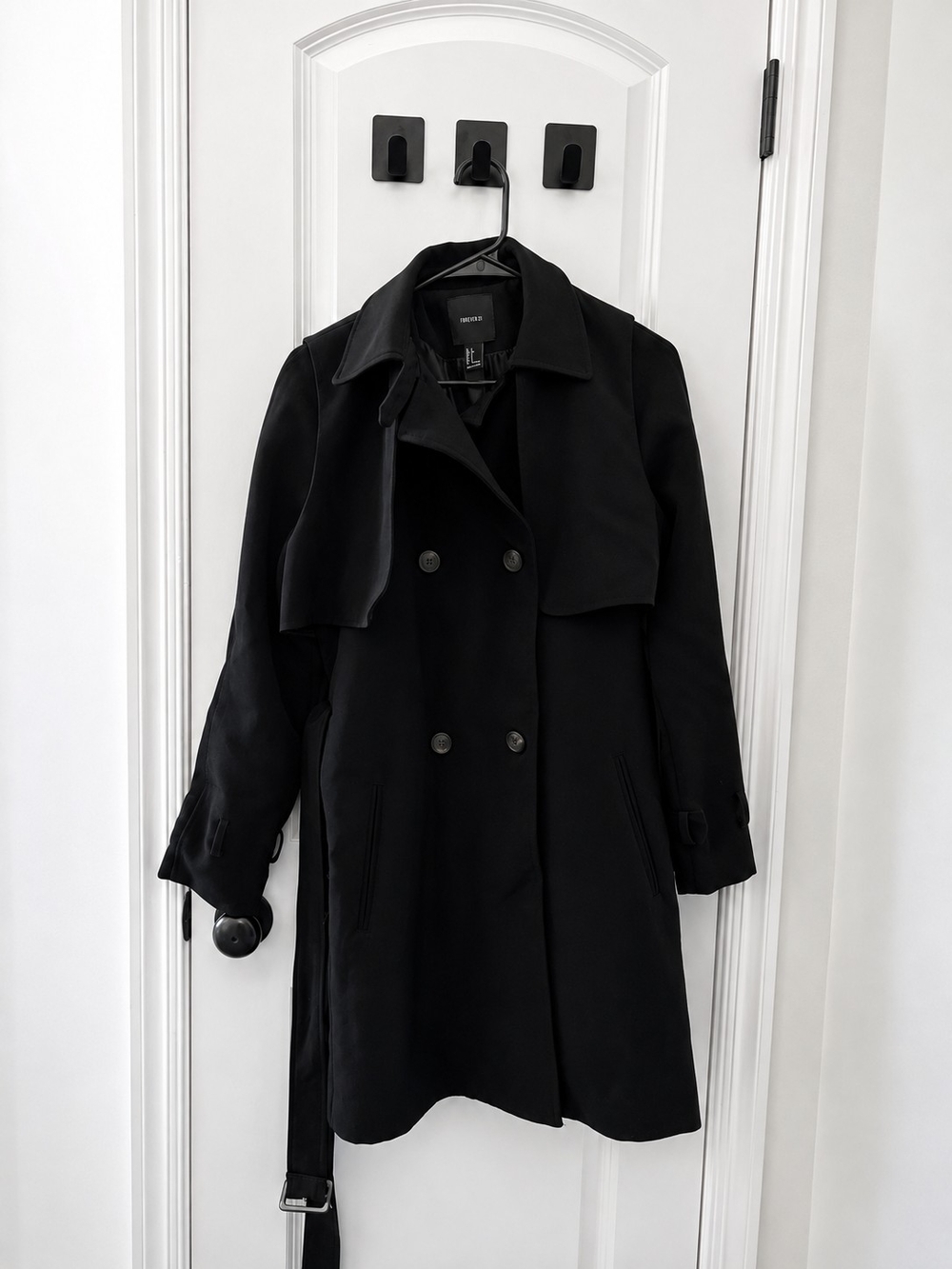Windsor Black Double-Breasted Trench Coat with Belt